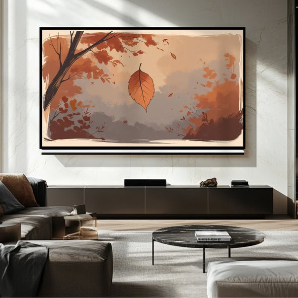 Marco de TV con hojas de otoño: Arte digital para Samsung Frame TV