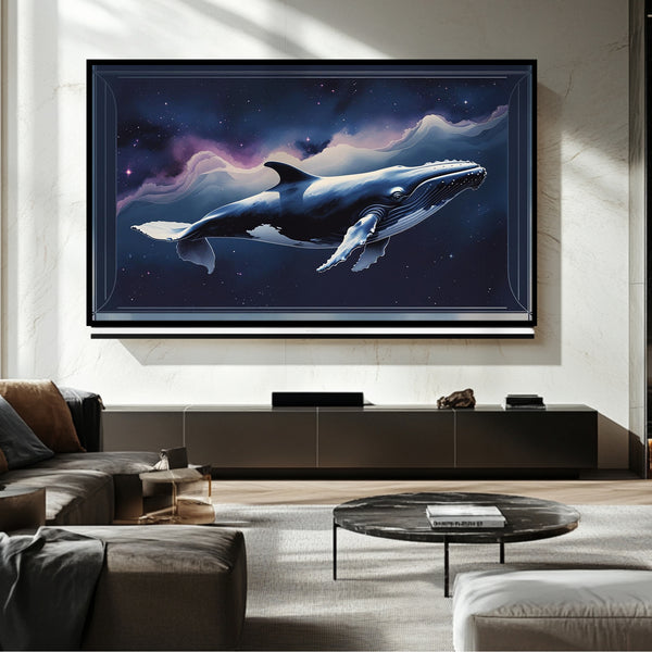 Marco flotante para TV con ballena: Arte digital para Samsung Frame TV