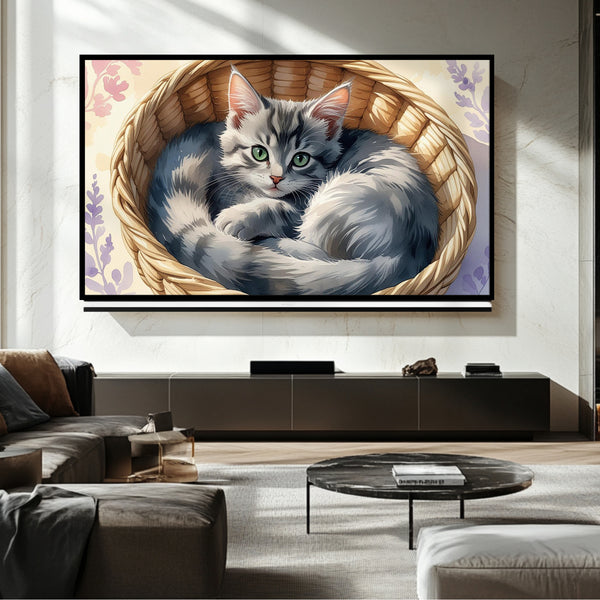 Hermoso televisor con marco de gato: arte digital para televisores Samsung Frame