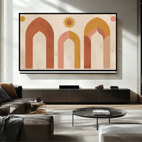 Televisor con marco estilo bohemio: arte digital para televisores Samsung con marco