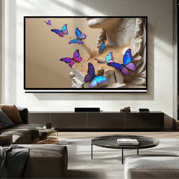TV con marco de mariposa: Arte digital para televisores Samsung Frame