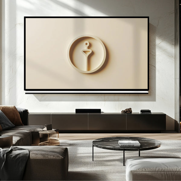 Marco de TV con arte de pared color crema - Marco de TV con arte de pared color crema
