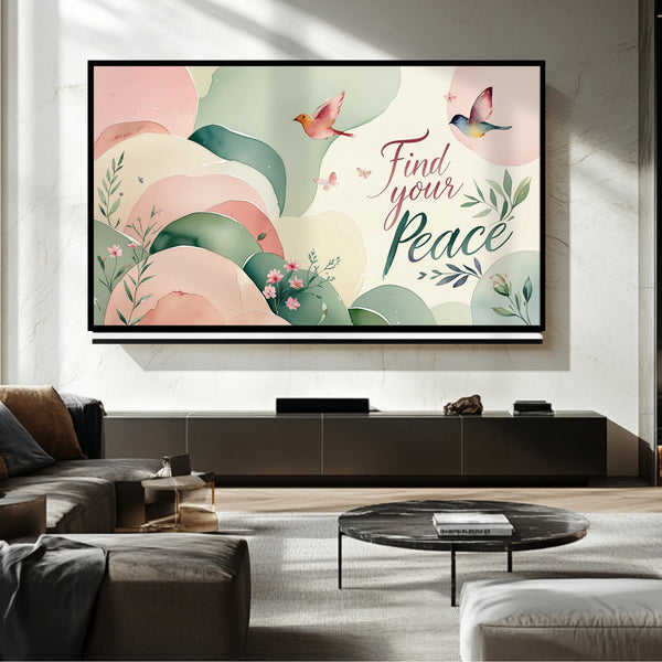 Marco de TV con pájaros en acuarela - Arte digital para Samsung Frame TV
