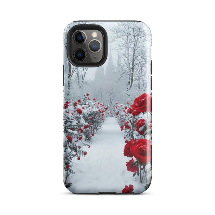 Snowy Rose Path Case | iPhone 11 - 16 Pro Max Winter Floral Shell | Iconskins
