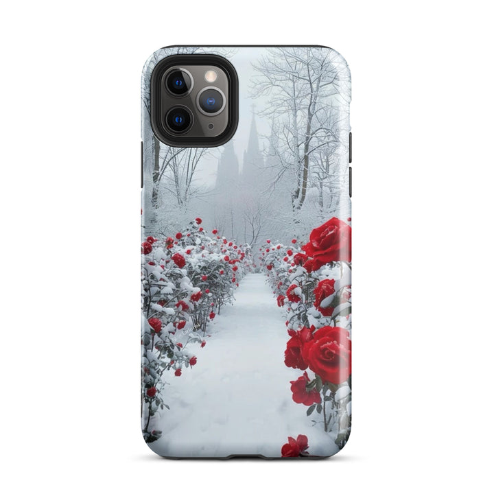 Snowy Rose Path Case | iPhone 11 - 16 Pro Max Winter Floral Shell | Iconskins
