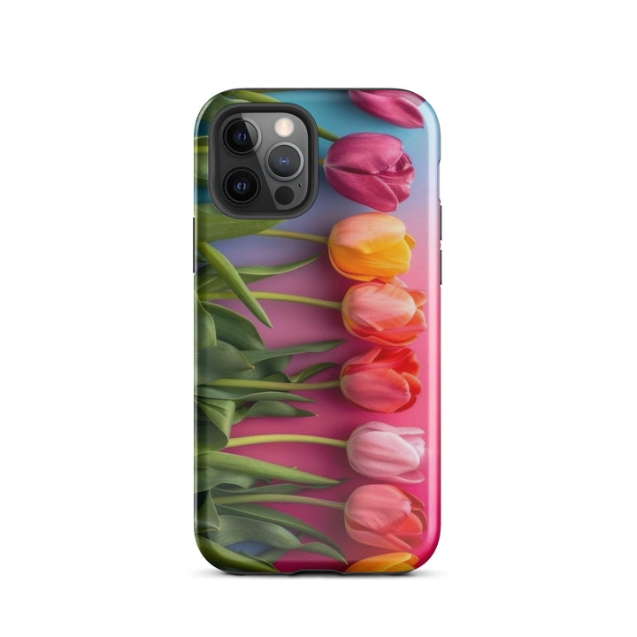 Vertical Tulip Row Case | iPhone 11 - 16 Pro Max Minimal Floral Shell | Iconskins