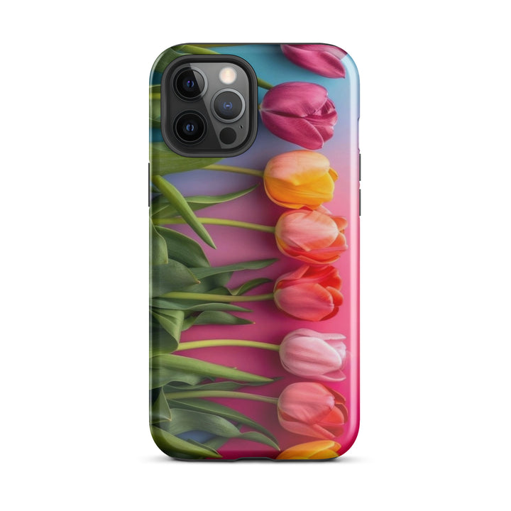 Vertical Tulip Row Case | iPhone 11 - 16 Pro Max Minimal Floral Shell | Iconskins