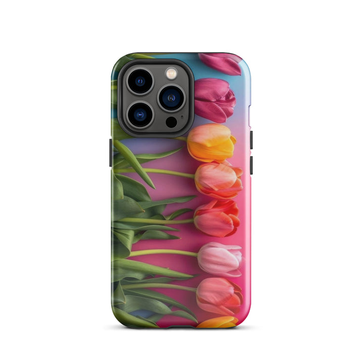 Vertical Tulip Row Case | iPhone 11 - 16 Pro Max Minimal Floral Shell | Iconskins