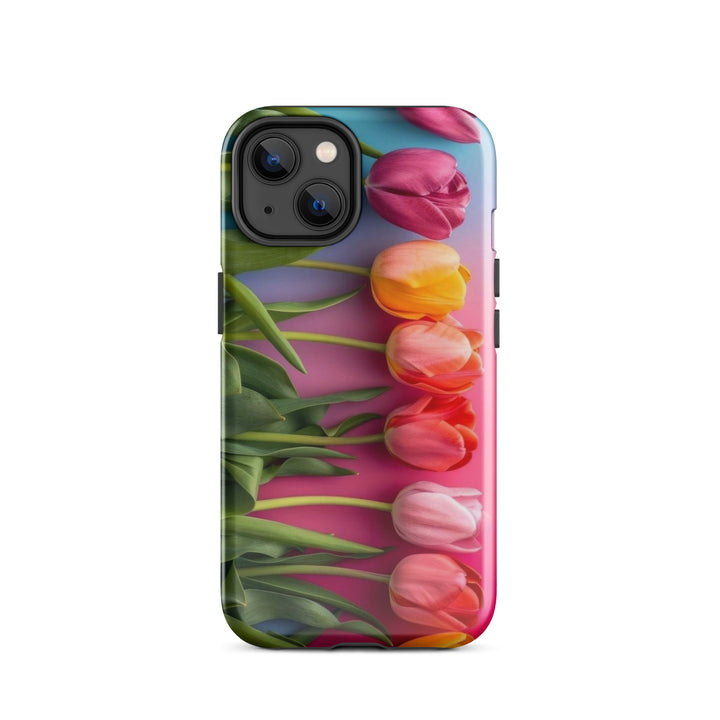 Vertical Tulip Row Case | iPhone 11 - 16 Pro Max Minimal Floral Shell | Iconskins