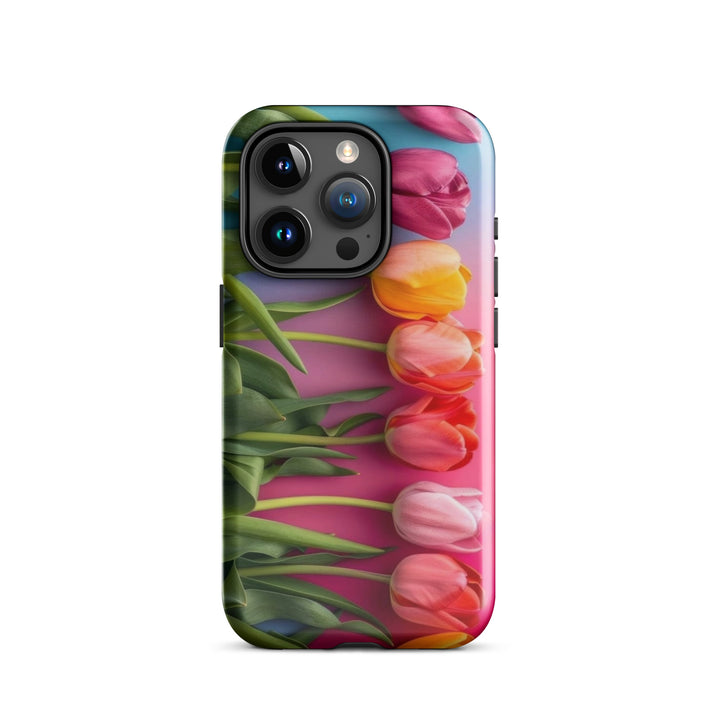 Vertical Tulip Row Case | iPhone 11 - 16 Pro Max Minimal Floral Shell | Iconskins