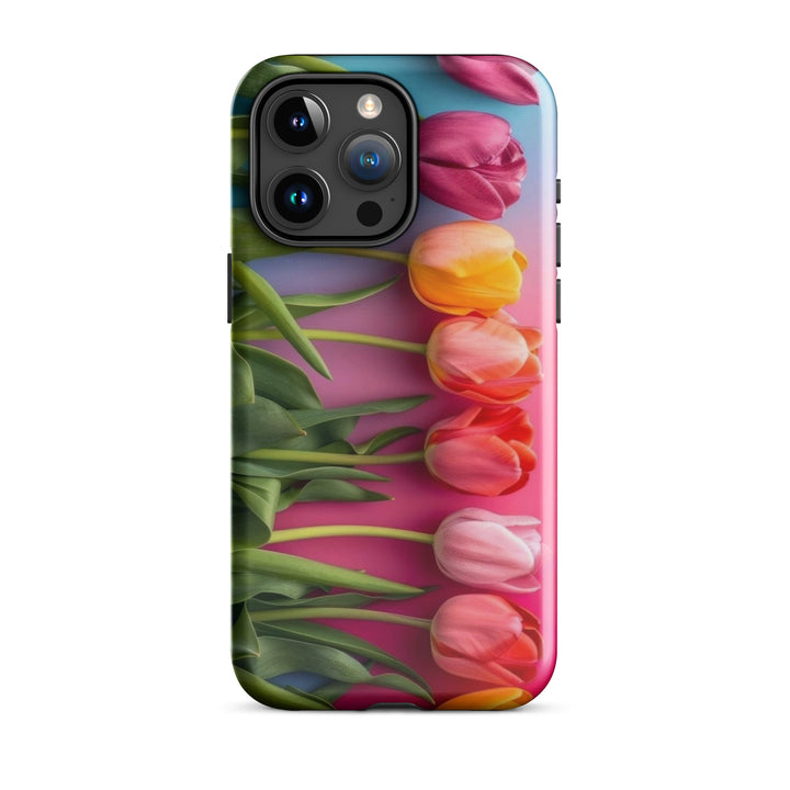 Vertical Tulip Row Case | iPhone 11 - 16 Pro Max Minimal Floral Shell | Iconskins