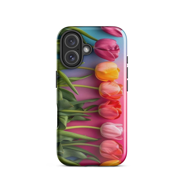 Vertical Tulip Row Case | iPhone 11 - 16 Pro Max Minimal Floral Shell | Iconskins