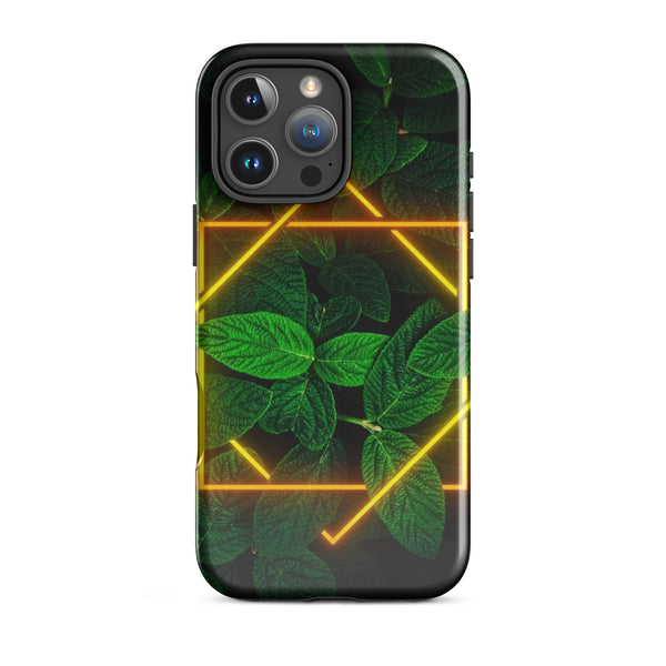 Neon Leaves Hexagon Case | iPhone 11 - 16 Pro Max Futuristic Shell | Iconskins