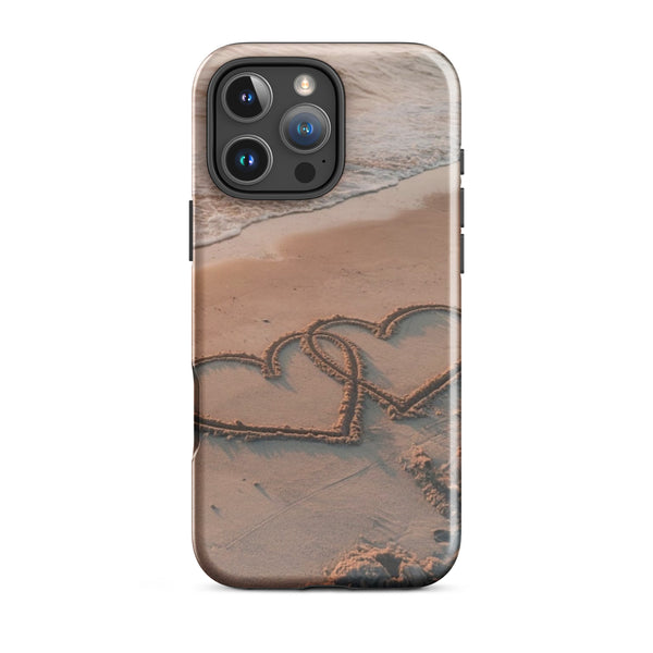 Hearts in Sand Case | iPhone 11 - 16 Pro Max Romantic Beach Shell | Iconskins