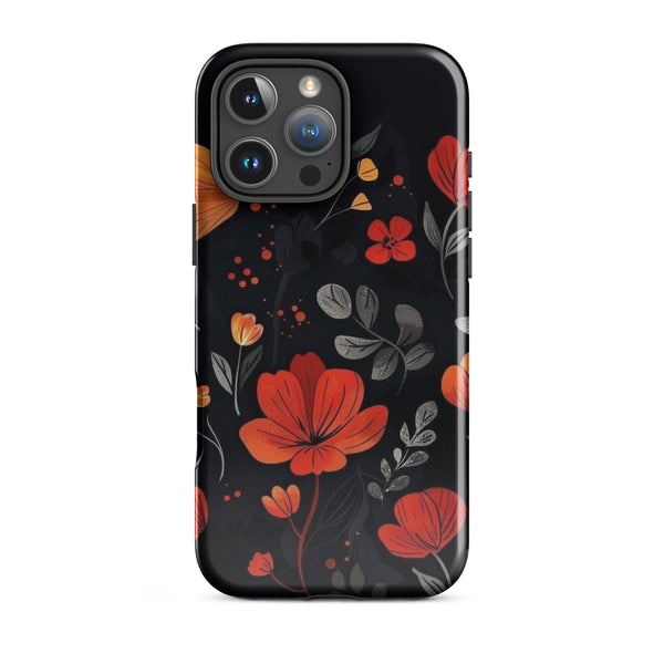 Floral Pattern Dark | iPhone 11 - 16 Pro Max Elegant Moody Shell | Iconskins