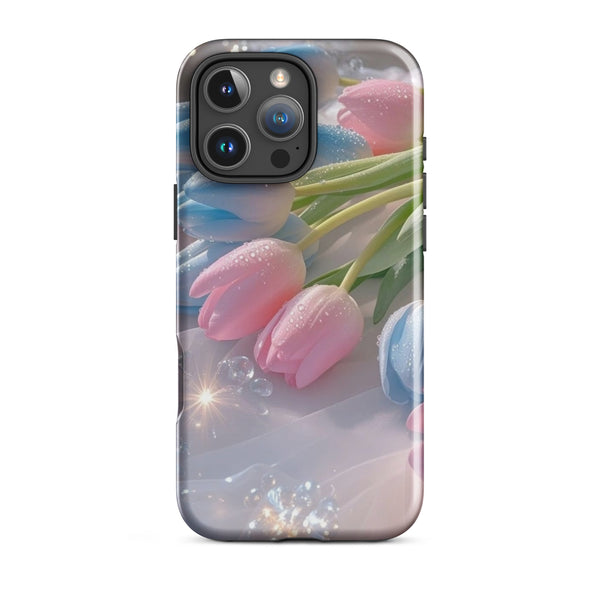 Pink Blue Tulips | iPhone 11 - 16 Pro Max Floral Shell in Pastels | Iconskins