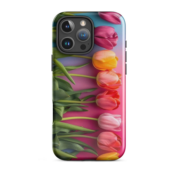 Vertical Tulip Row Case | iPhone 11 - 16 Pro Max Minimal Floral Shell | Iconskins