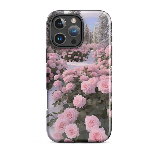 Pink Winter Roses Case | iPhone 11 - 16 Pro Max Elegant Floral Shell | Iconskins
