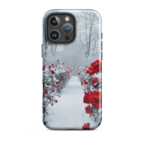 Snowy Rose Path Case | iPhone 11 - 16 Pro Max Winter Floral Shell | Iconskins