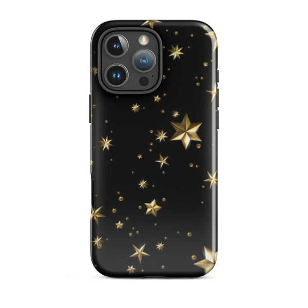 Golden 3D Stars Case | iPhone 16 Pro Max Black Shell | Icon Skins