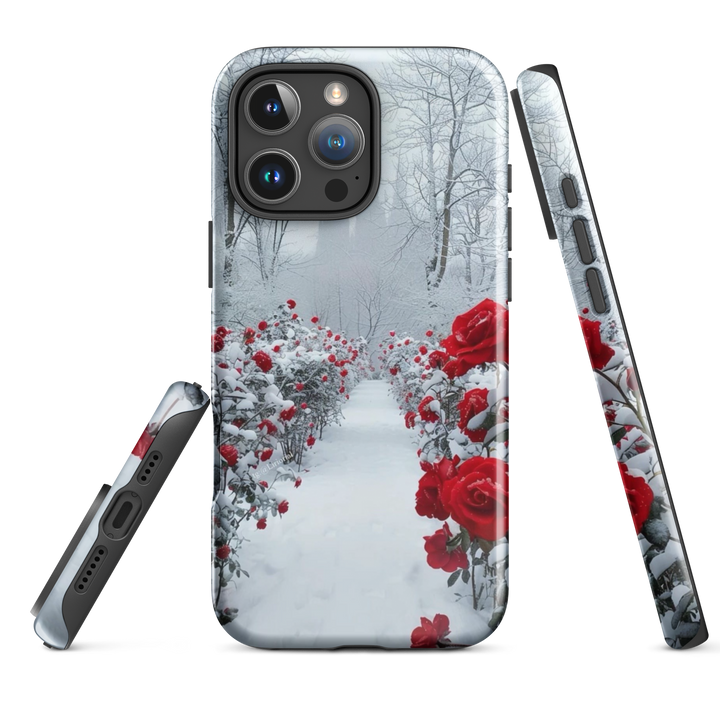 Snowy Rose Path Case | iPhone 11 - 16 Pro Max Winter Floral Shell | Iconskins