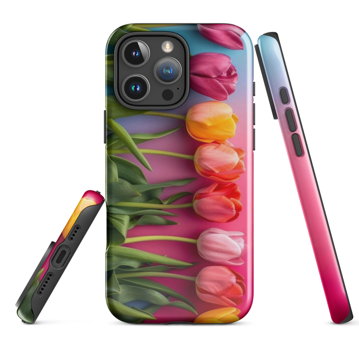Vertical Tulip Row Case | iPhone 11 - 16 Pro Max Minimal Floral Shell | Iconskins