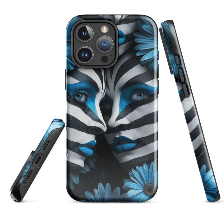 Blue Zebra Flowers Case | iPhone 11 - 16 Pro Max Bold Floral Design | Iconskins