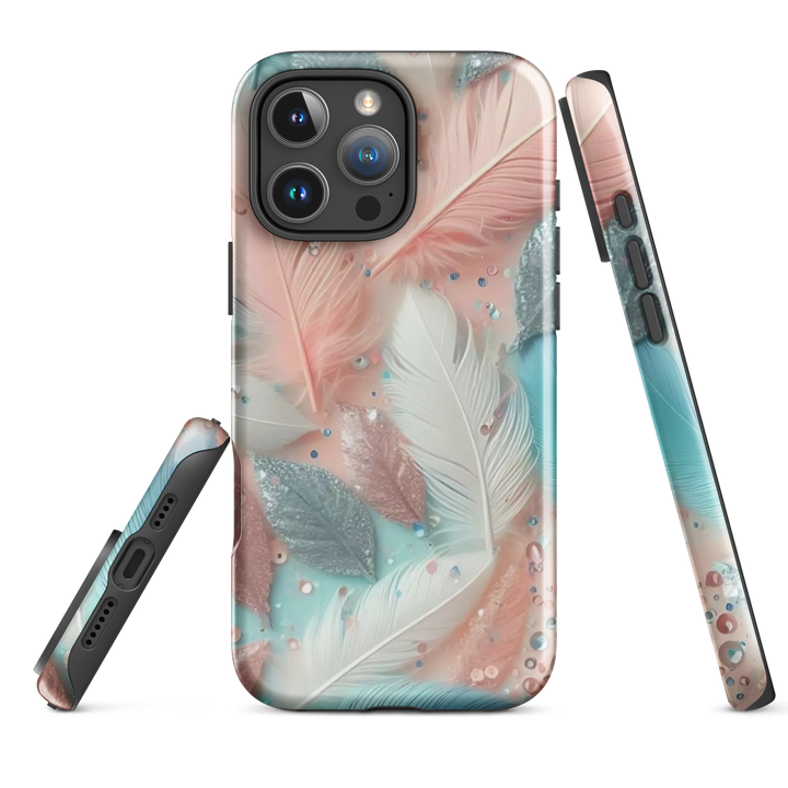 Feathered Glitter Finish Case | iPhone 11–16 Pro Max Shimmer Shell | Iconskins
